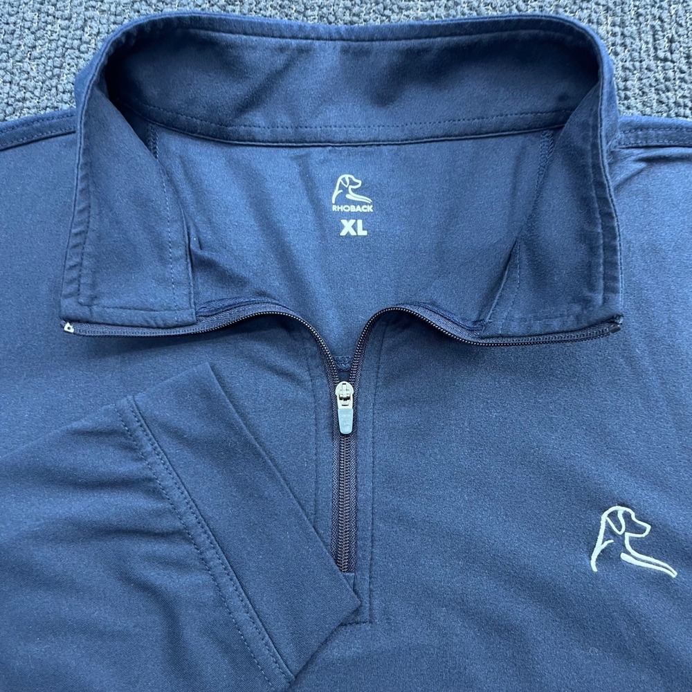 Rhoback Mens XL Quarter Zip Pullover Navy Blue Performance Sedgwick Logo Golf